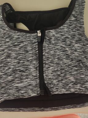 Ruby Ribbon Gray and Black Front-Zip Sports Bra Top